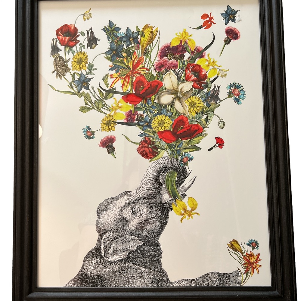 Pottery Barn Happy Elephant Framed Art Print by Zlatka Paneva 21.5" x 17.5"